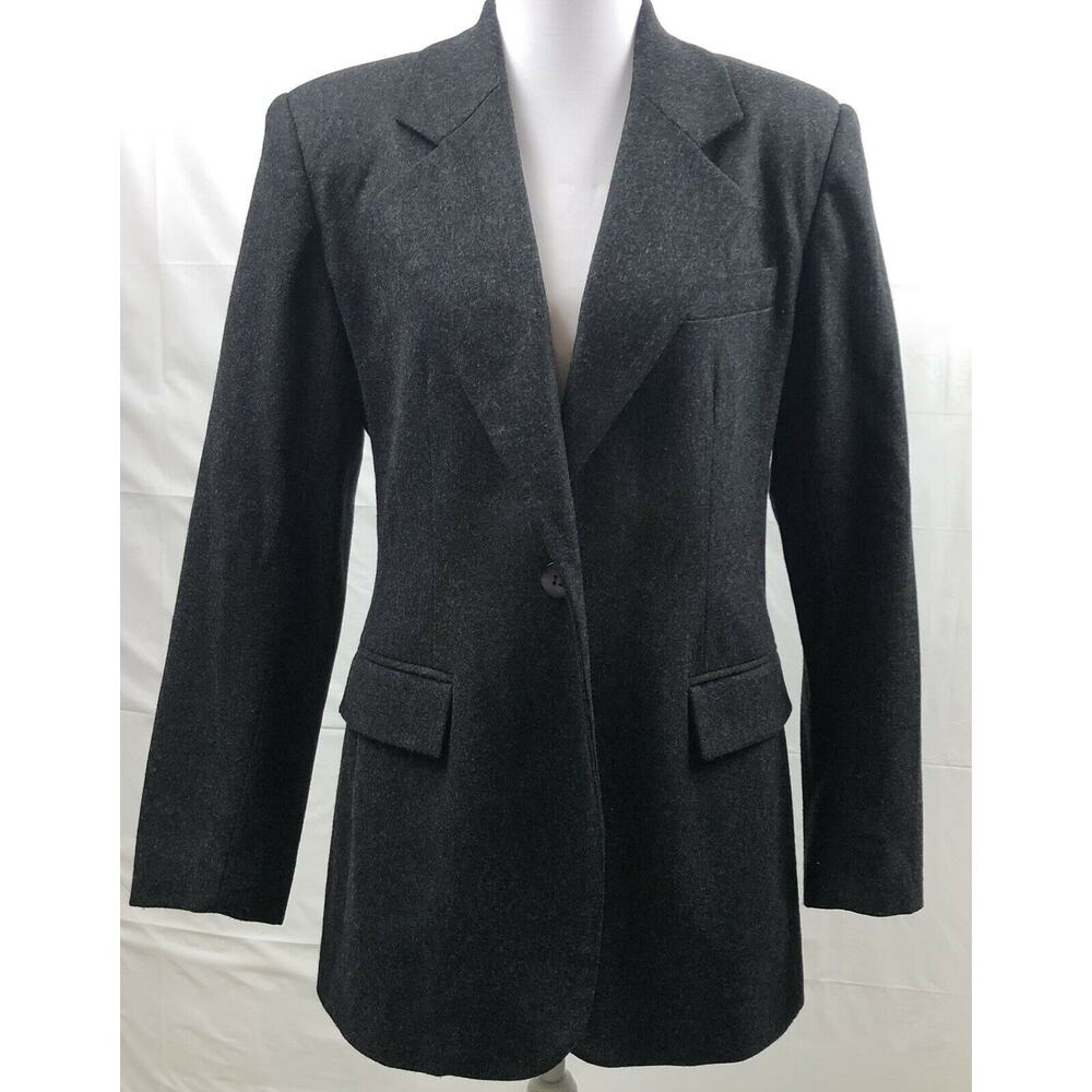 Bice Blazer Women Size 6 Gray 100% Wool One Button Suit Coat Jacket Career